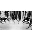 40x20 inches anime girl desk pad with blushing close-up, heart eyes, crisp ink lines and manga halftones.