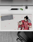 32x16 inches anime mouse pad in soft pink with tiny flowers, crisp lines, playful victory vibe.