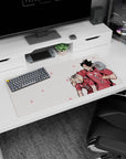 32x16 inches anime mouse pad showing spiky-haired ace in red arm-around blond grumpy teammate.