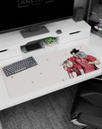 36x16 inches Haikyuu desk pad featuring Bokuto hugging Akaashi, red No.1 jersey and grumpy blond teammate.