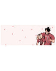 32x12 inches anime mouse pad with two volleyball teammates posing on a pink background with flower icons.
