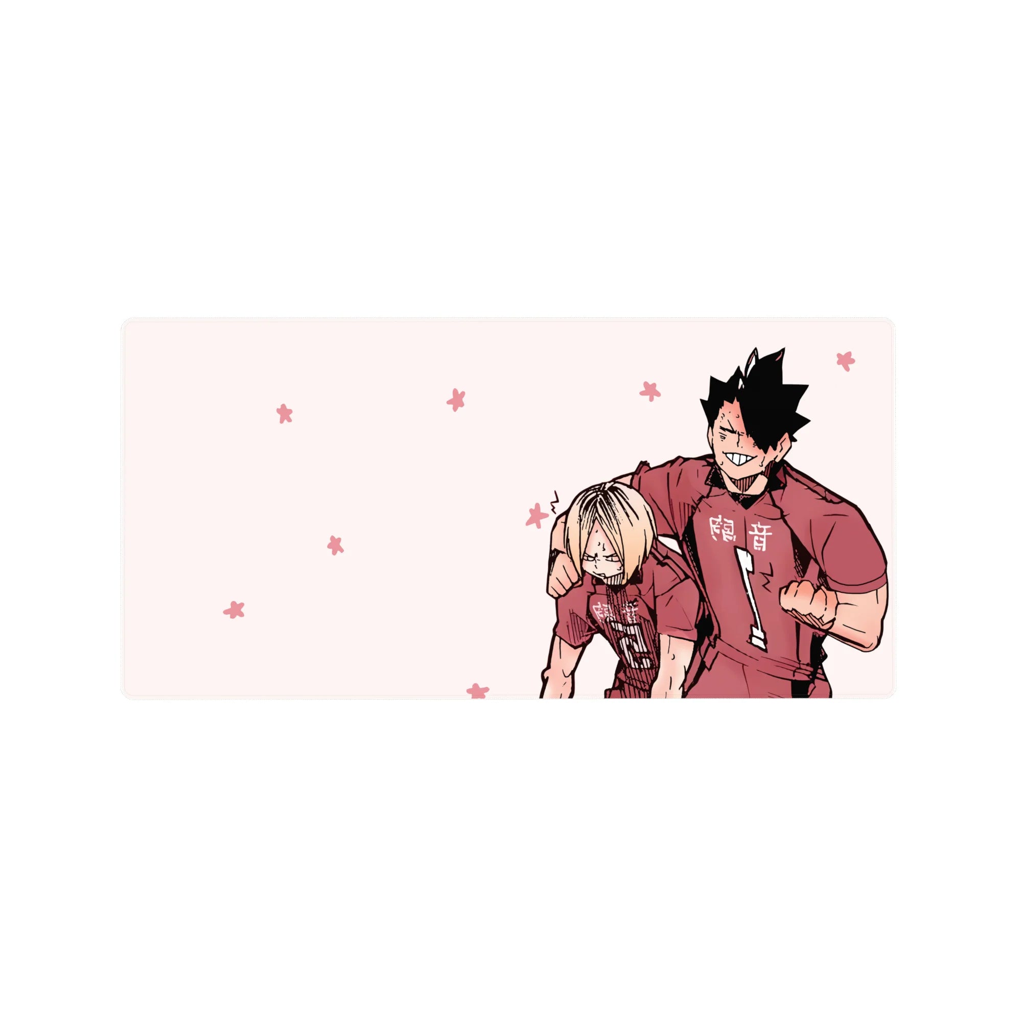 32x16 inches anime mouse pad with two volleyball teammates posing, red jersey 