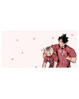 32x16 inches anime mouse pad with two volleyball teammates posing, red jersey 