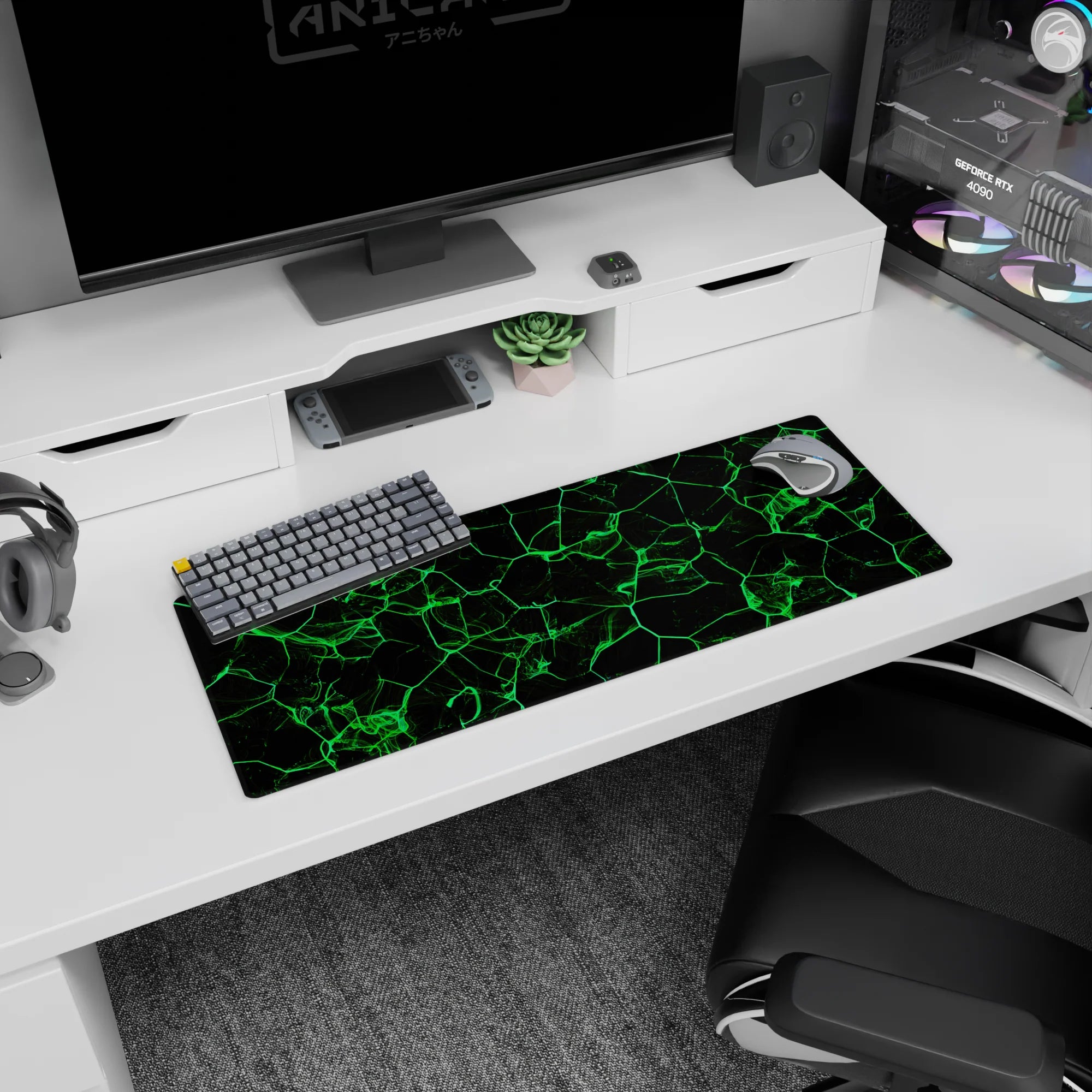 Abstract Deskmat | Mousepad | Deskpad - Neon Grid Flow - AniChan