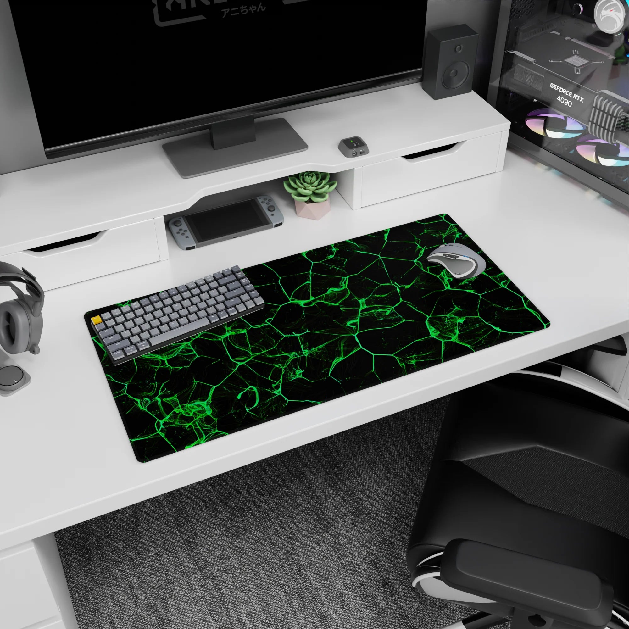 Abstract Deskmat | Mousepad | Deskpad - Neon Grid Flow - AniChan