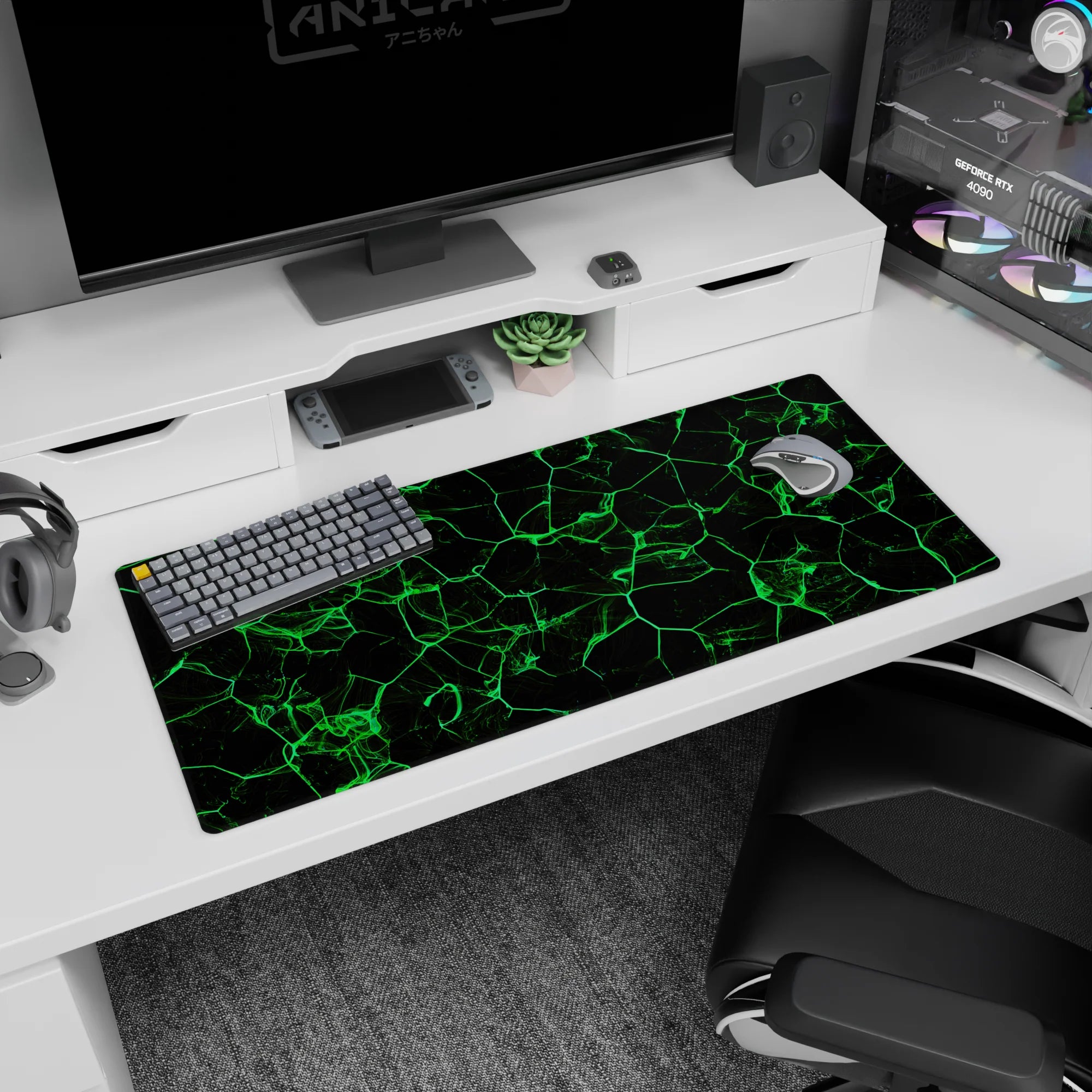 Abstract Deskmat | Mousepad | Deskpad - Neon Grid Flow - AniChan