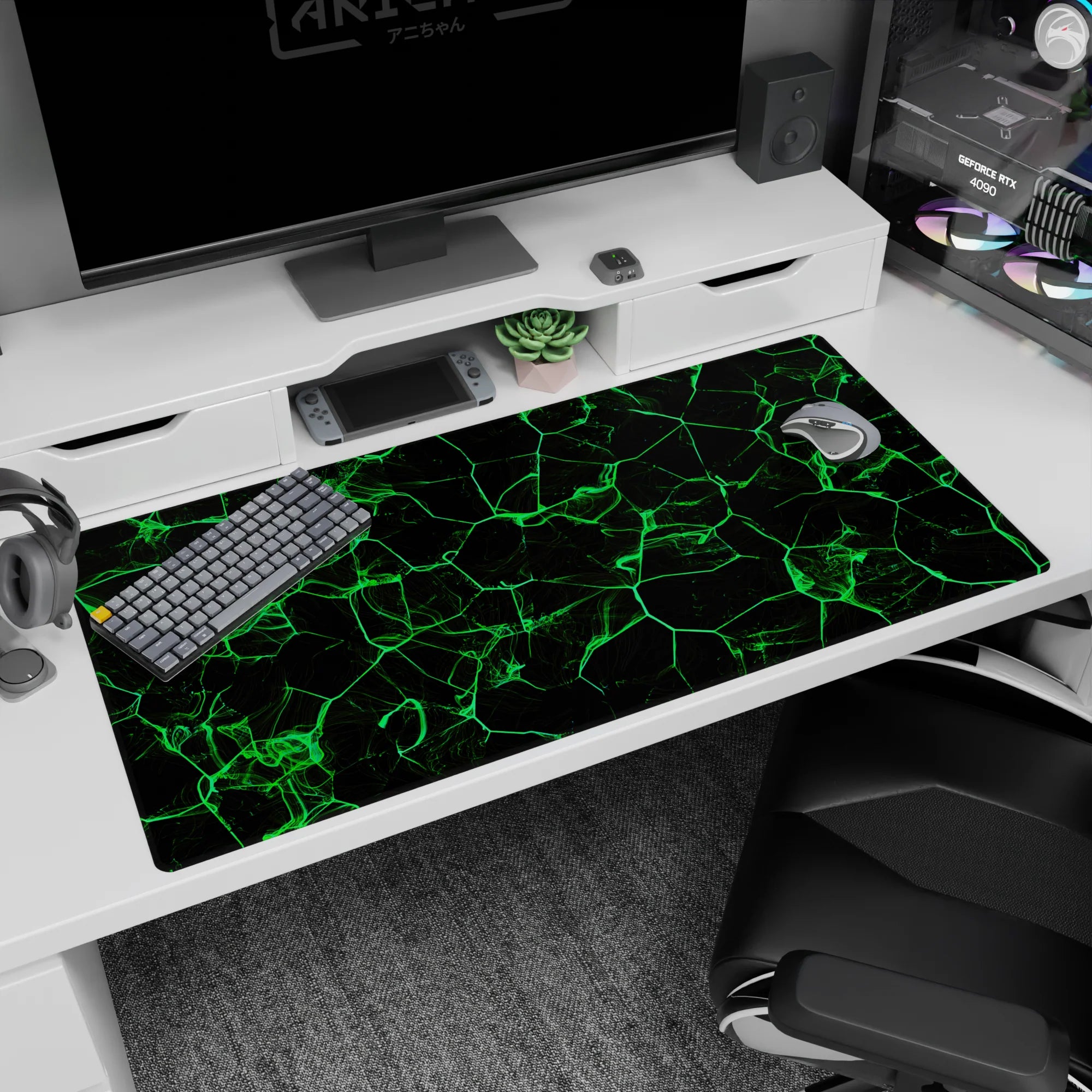 Abstract Deskmat | Mousepad | Deskpad - Neon Grid Flow - AniChan