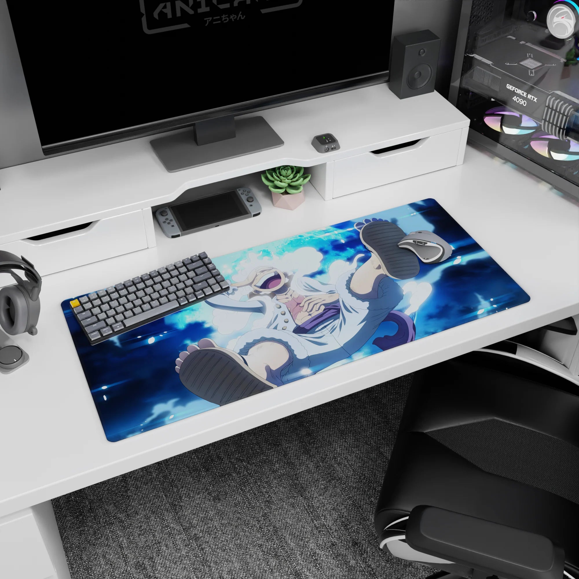 One Piece Deskmat | Mousepad | Deskpad - Luffy Moonlight Leap - AniChan