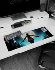 32x12 inches anime girl mouse pad featuring ponytailed heroine with twin pistols under a giant full moon.