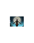 Classic anime girl mouse pad 14x10 inches, neon rainy city rooftop with full moon, dual pistols pose.