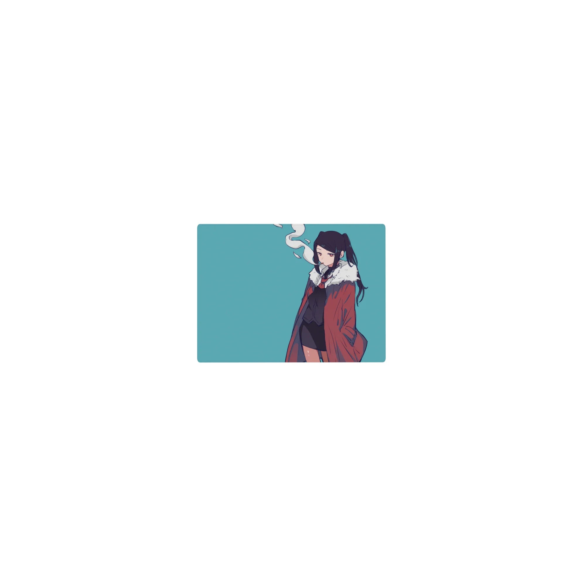 Classic anime girl mouse pad 14x10 inches with twin-tail girl in red fur-collar coat and black tie outfit.