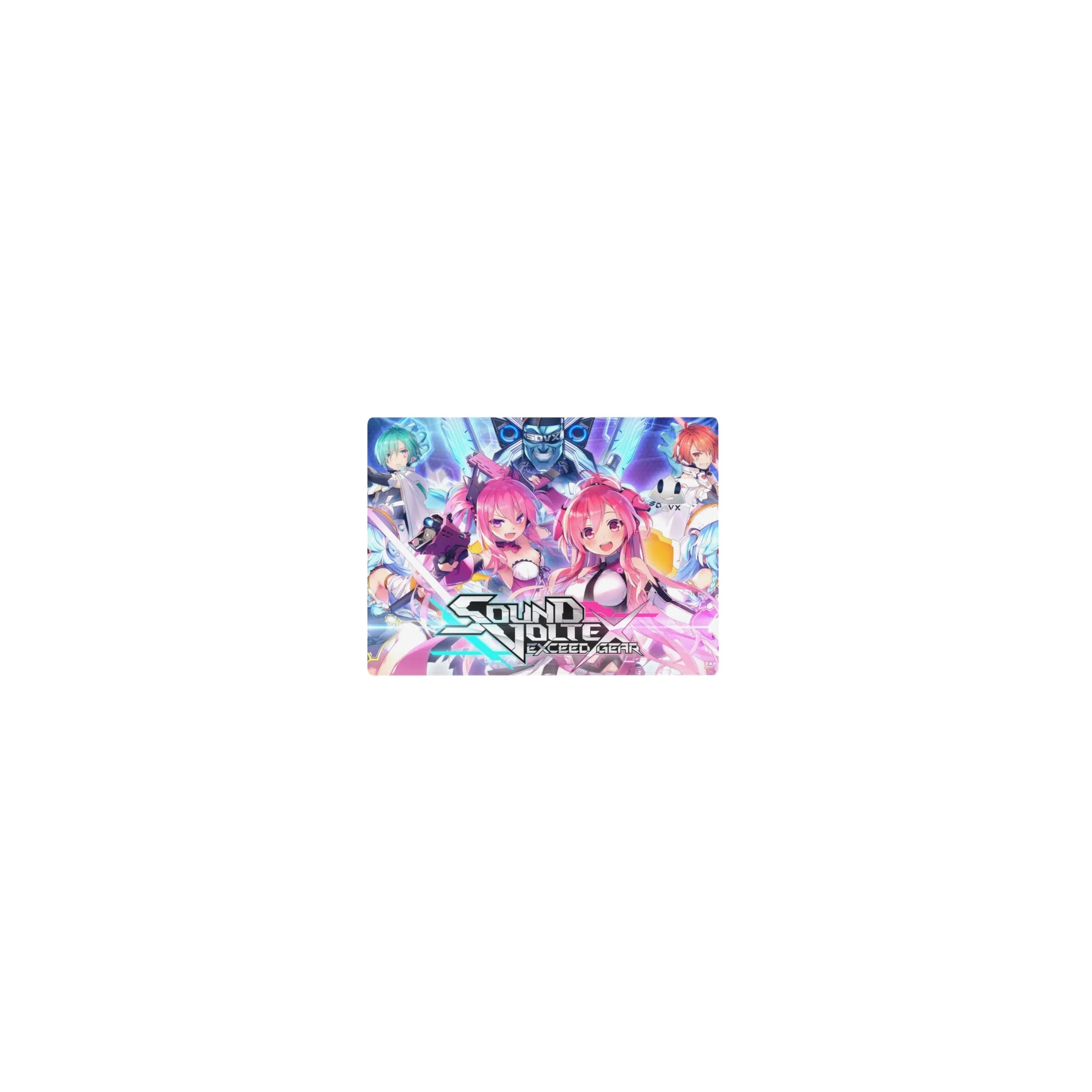 Sound Voltex Exceed Gear classic anime girl mouse pad, twin heroines on hex-grid, 14x10 inches.