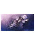 32x16 inches anime girl mouse pad with silver-haired angel, corset dress, lace ribbons, starry backdrop.