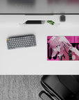 Neon pink and teal vibe anime girl mouse pad 14x10 inches, clean pop-art panels and rock energy.