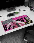 32x16 inches anime girl mouse pad showing focused pink-haired girl leaning in, guitar headstock at frame edge.