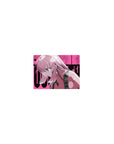 Classic anime girl mouse pad 14x10 inches with pink-haired guitarist and Gibson headstock, comic backdrop.