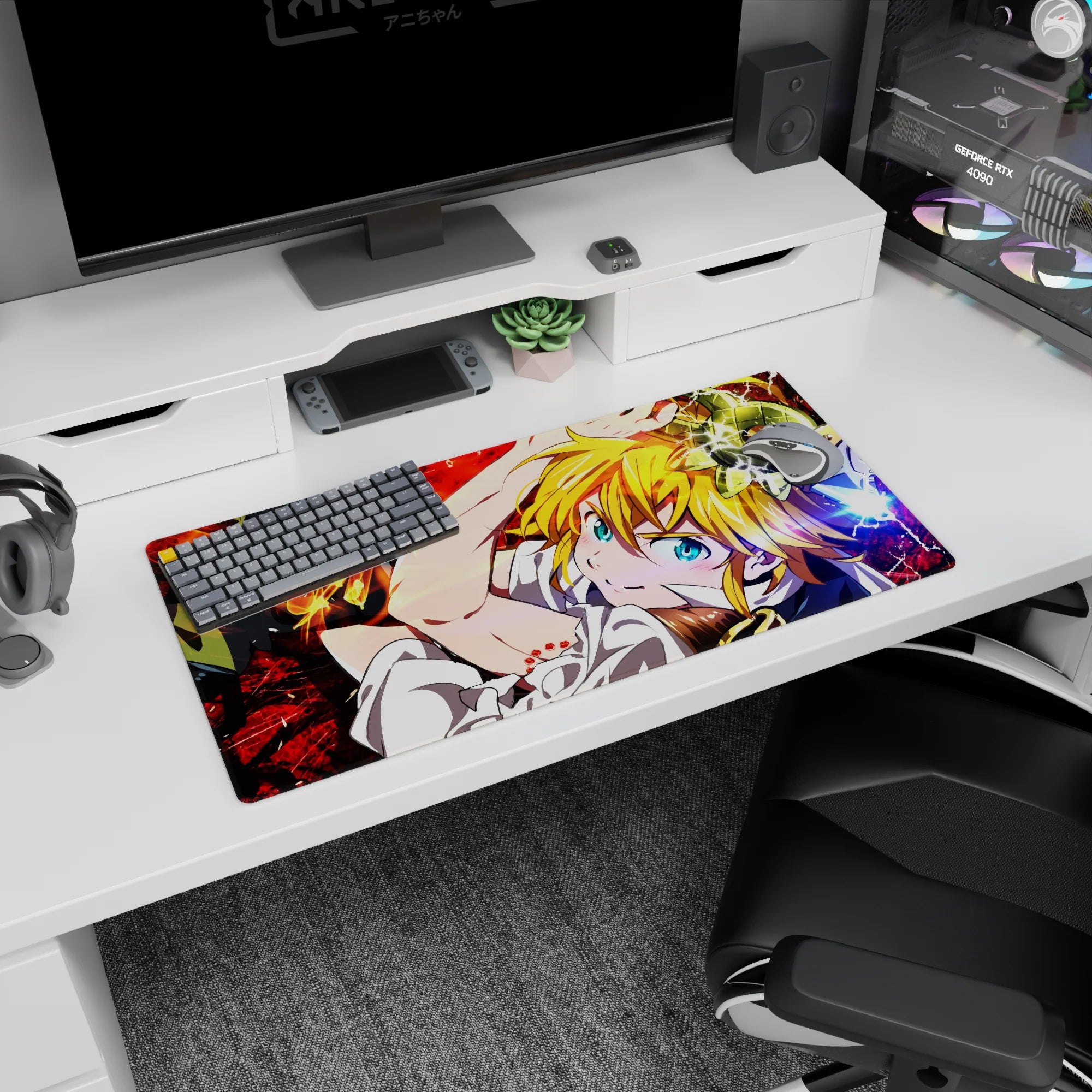 Meliodas 32x16 inches mouse pad from The Seven Deadly Sins with cheeky grin and tilted action pose.