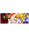 Anime mouse pad 32x12 inches with Meliodas, red crackling backdrop, armor accents, and dynamic pose.