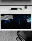 Calm dark space mouse pad 32x16 inches in inky blacks and stormy blues for late-night focus.