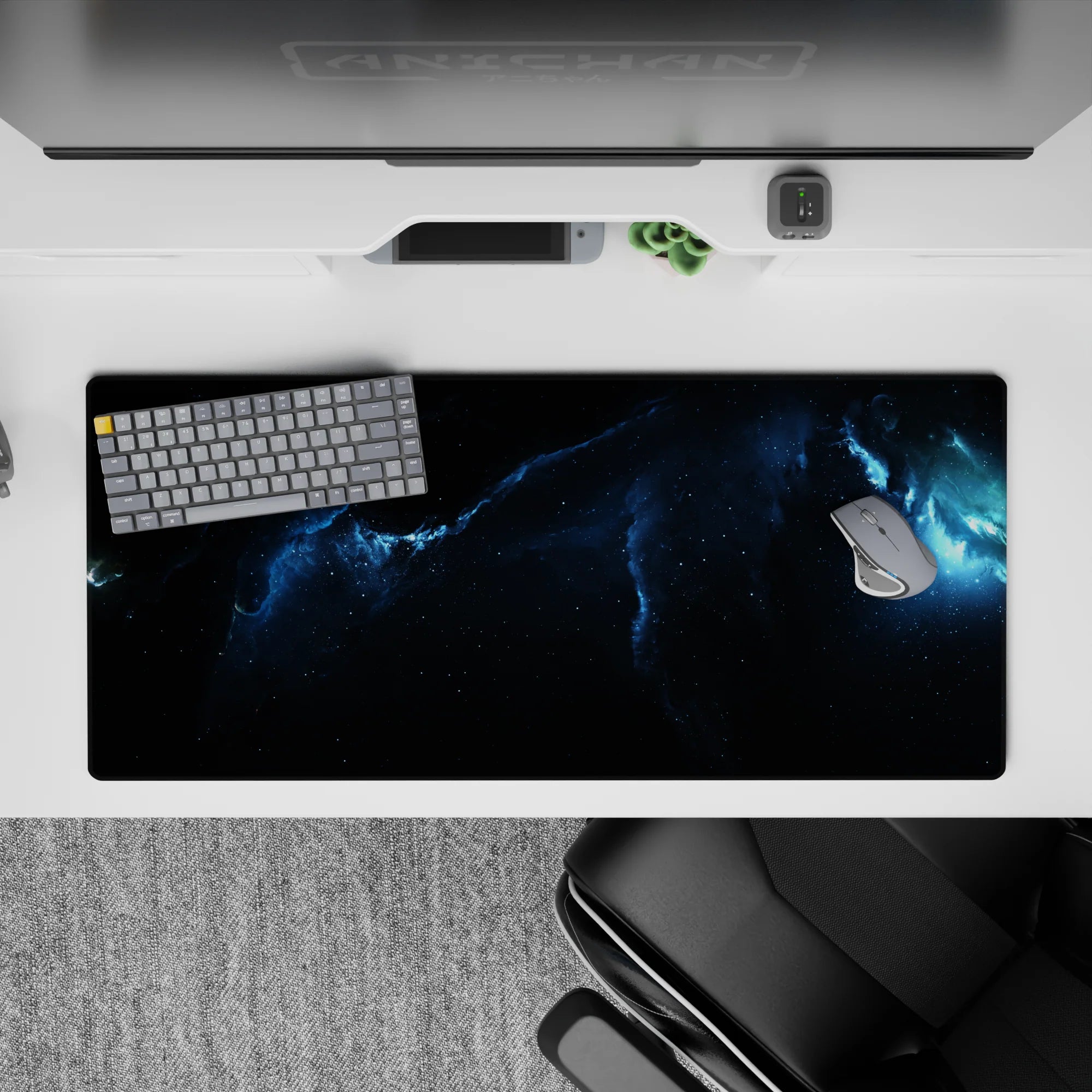 Moody inky black to stormy blue desk pad 36x16 inches with calming deep space vibe.