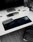 Glowing nebula ribbon with tiny star specks on an extended mouse pad, 32x12 inches.