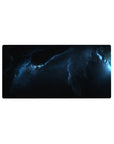Cosmic gradient desk mouse pad 32x16 inches with nebula ribbon and scattered star specks.