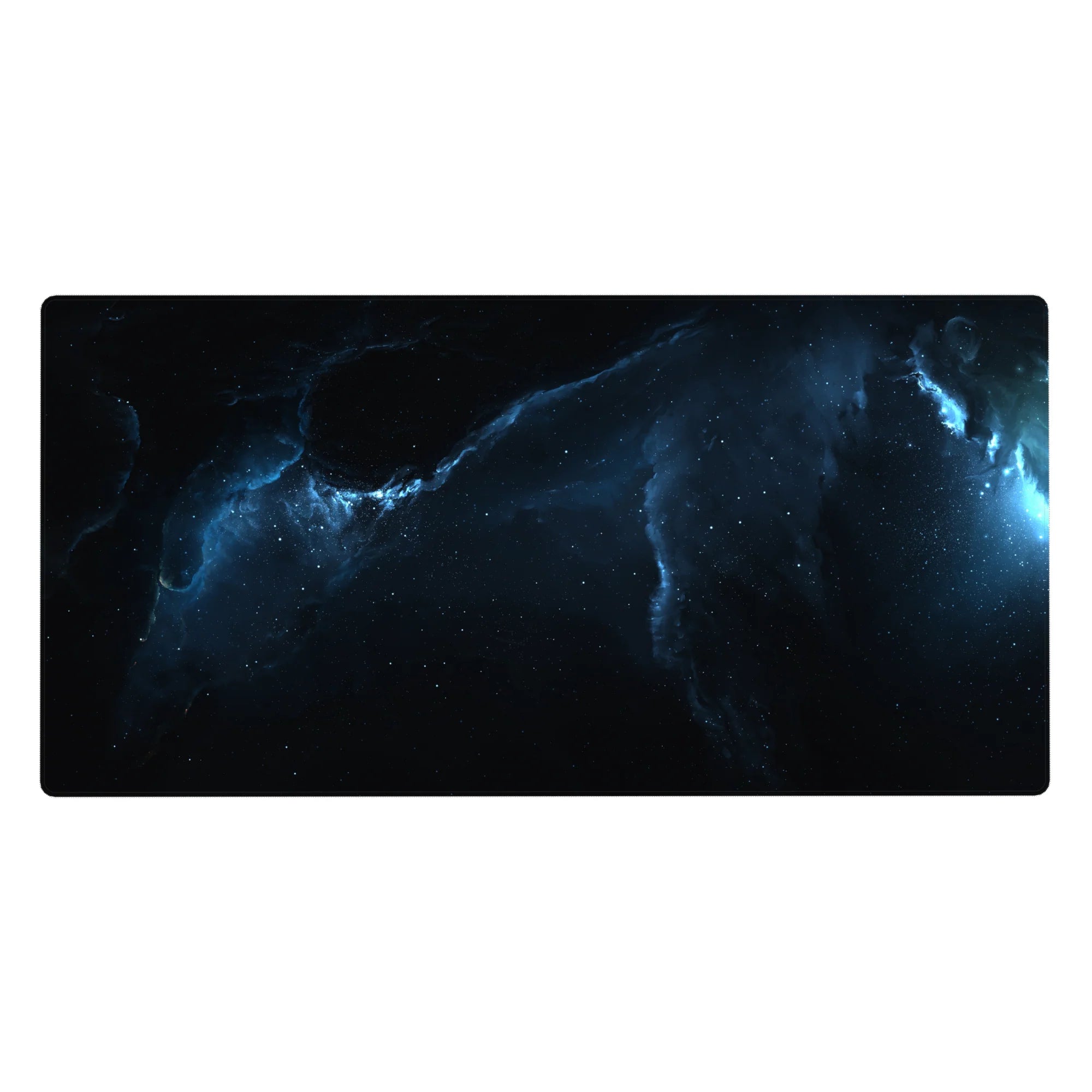 Cosmic nebula desk pad 40x20 inches with smooth gradient and scattered star specks for gaming setup.