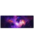 Galaxy swirl mouse pad 32x12 inches with star speckles and zigzag lightning on a dark backdrop.
