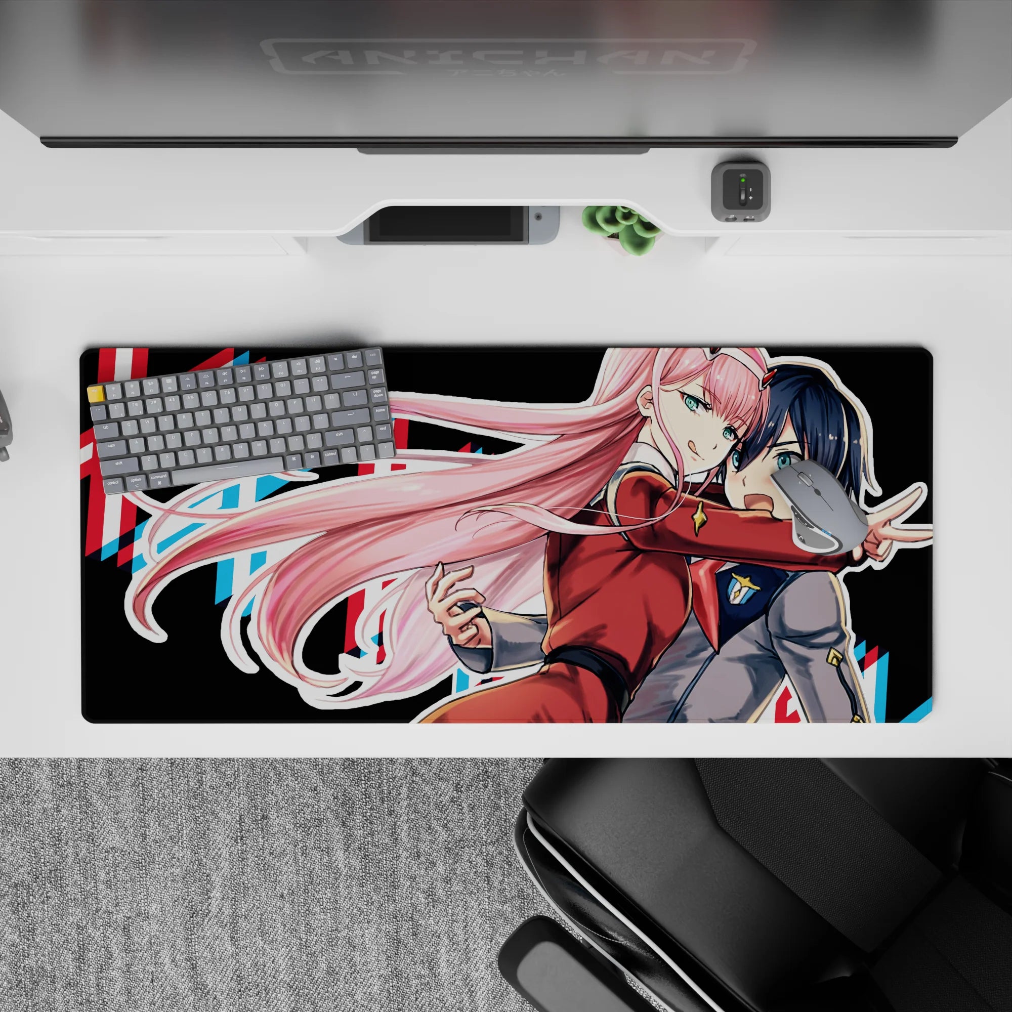 36x16 inches mouse pad with Zero Two design, showcasing vibrant colors and dynamic motion for a bold, energetic anime vibe.