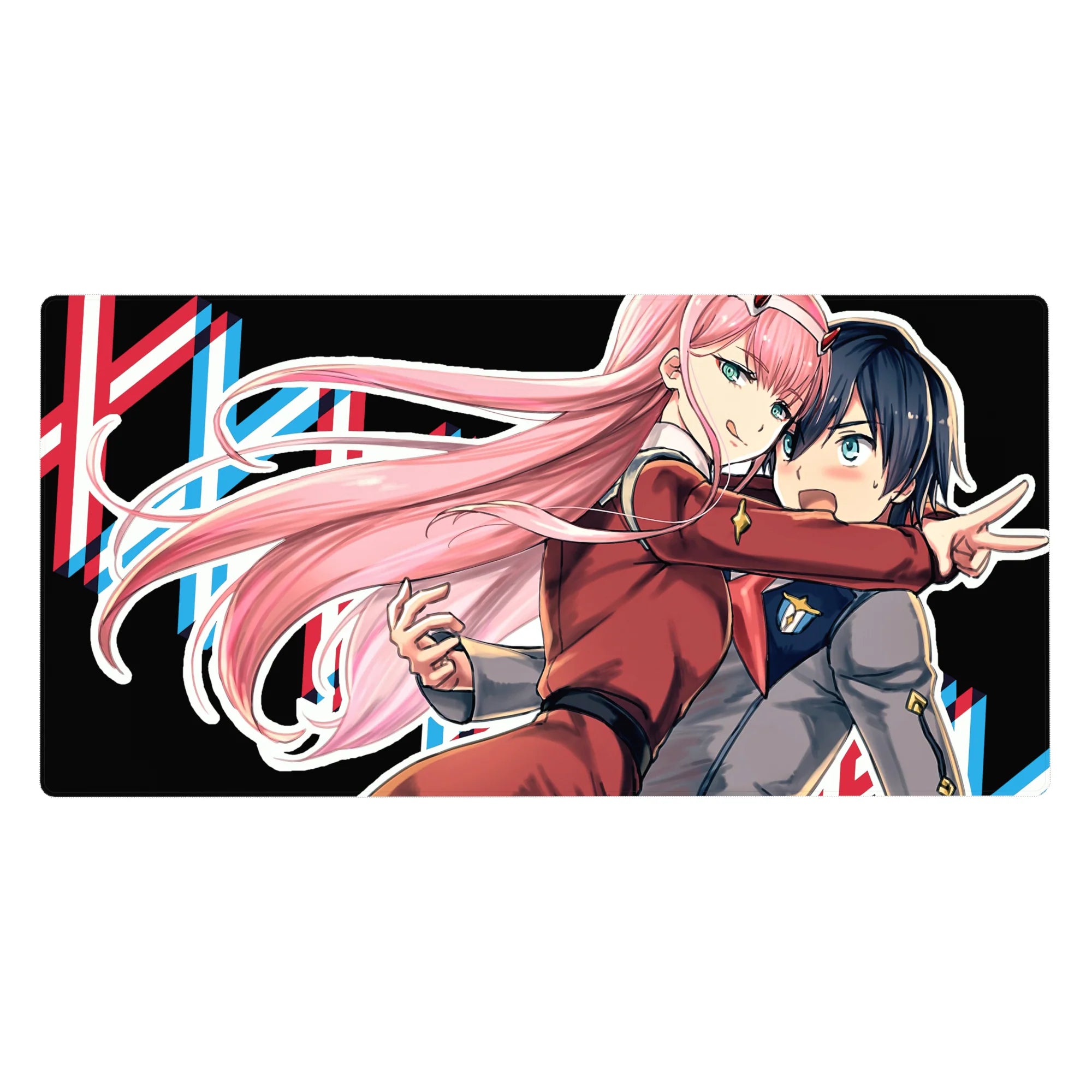 Mouse pad featuring Zero Two design, 40x20 inches, with vibrant colors, motion, and bold character design for an energetic anime-inspired look.