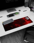 Shadowed lone planet in a red nebula mouse pad 32x12 inches with scattered starfield.