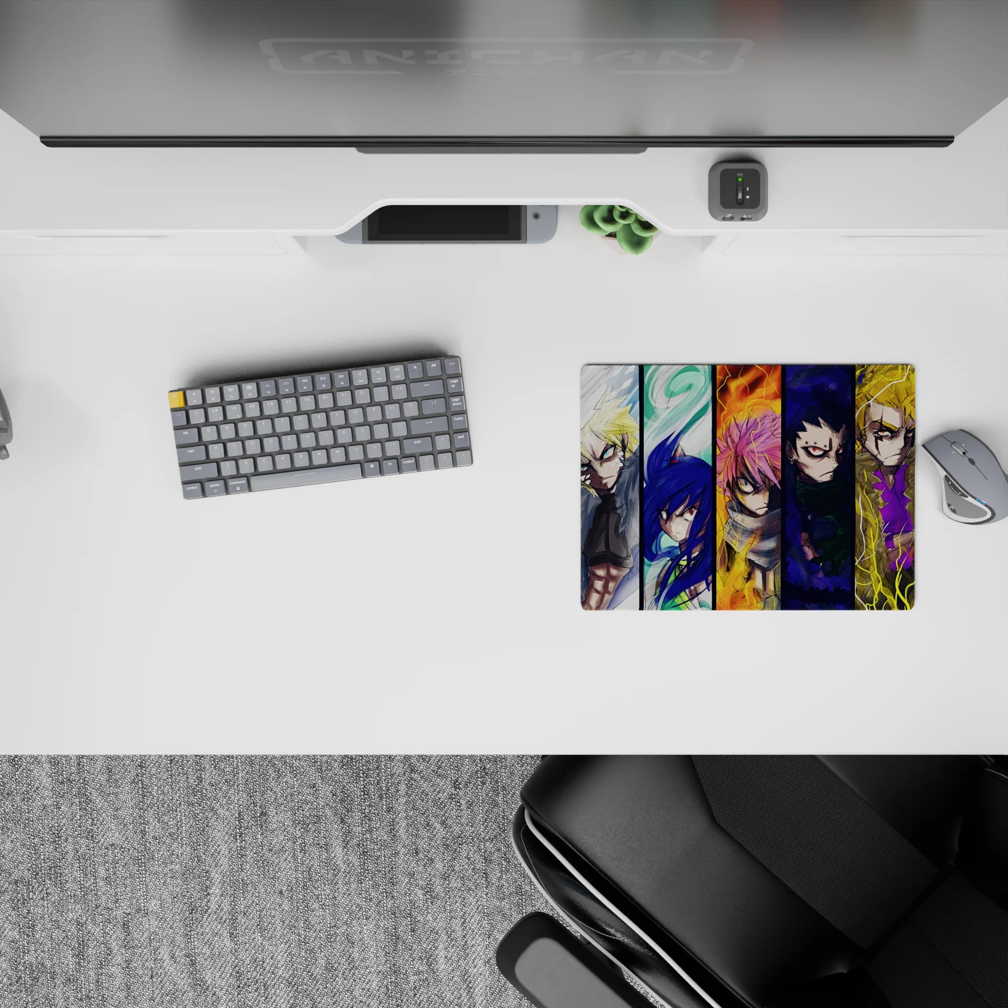 14x10 inches anime mouse pad in deep blues, ember orange, and electric yellow with stormy energy.
