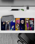 32x12 inches anime mouse pad in deep blues, ember orange, and electric yellow with stormy intensity.