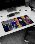32x16 inches anime mouse pad showing a lineup of sharp-eyed fighters with scarves, armor, rugged collars.