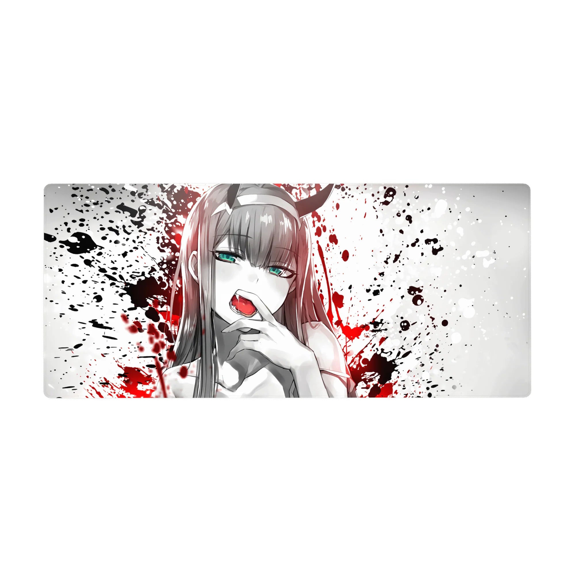 Fierce 36x16 desk pad with bold contrast, splattered chaos, and raw energy for a rebellious anime vibe