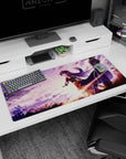 36x16 inches Sword Art Online desk pad featuring Yuuki Asuna with flowing hair and cape-like skirt at dawn.
