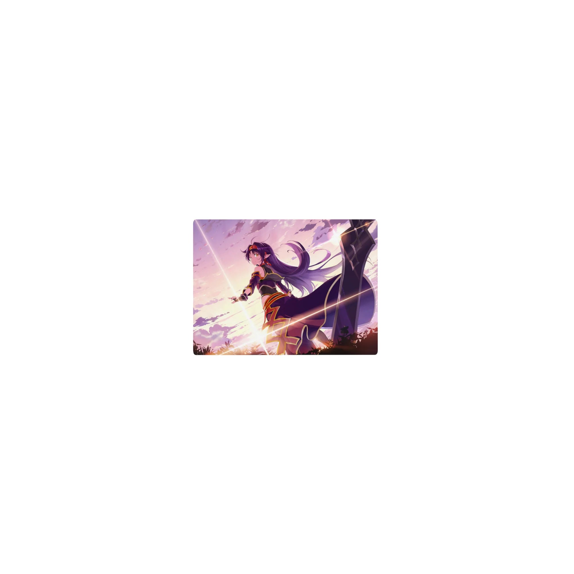 Classic anime girl mouse pad 14x10 inches with heroic pose, flowing hair, bold trim, and sparkles.