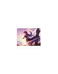 Classic anime girl mouse pad 14x10 inches with heroic pose, flowing hair, bold trim, and sparkles.