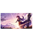 32x16 inches anime girl mouse pad with heroic Asuna vibe, flowing hair, clean bold trim, sky backdrop.