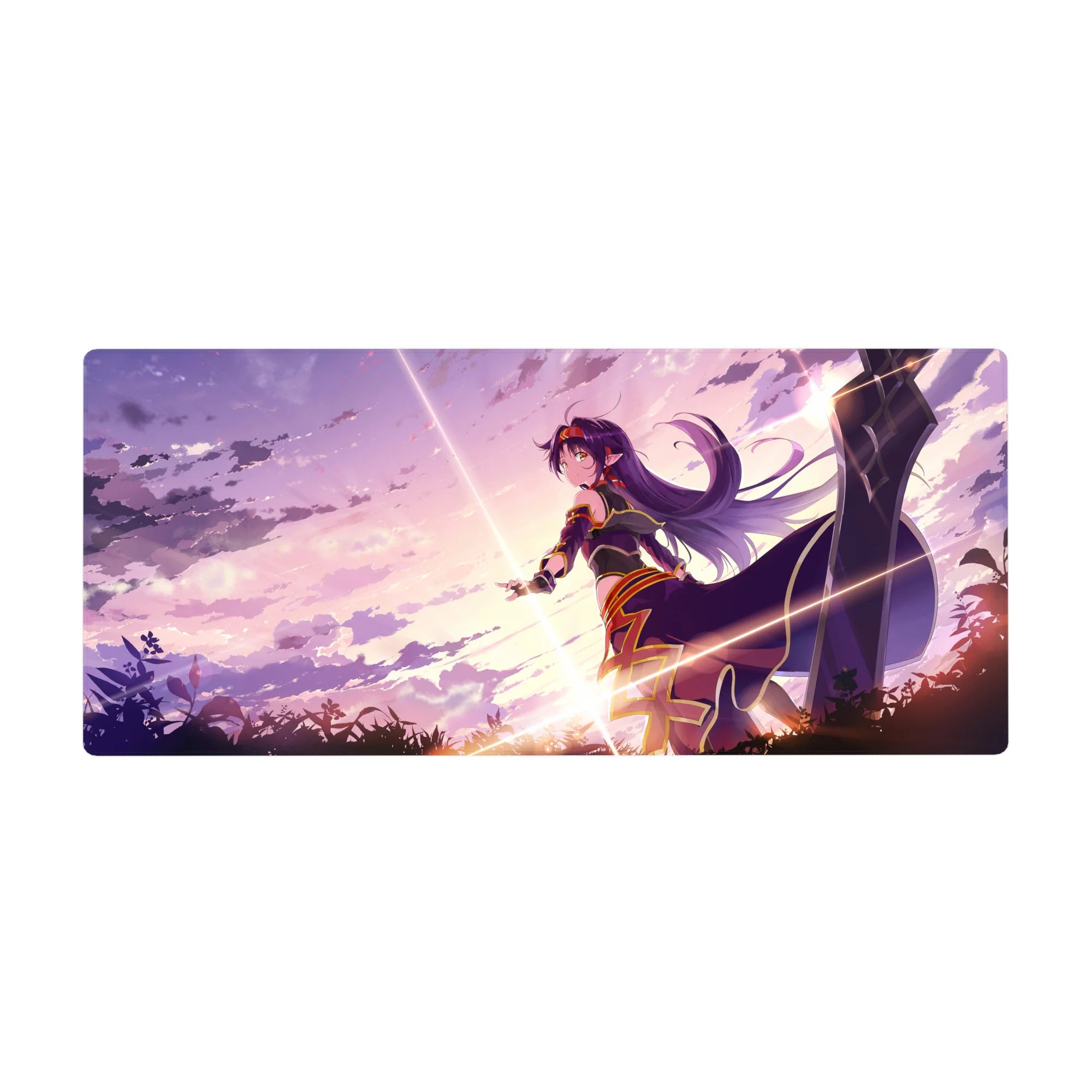 36x16 inches anime girl desk pad with heroic Asuna artwork, clean lines, bold trim, and sparkle accents.