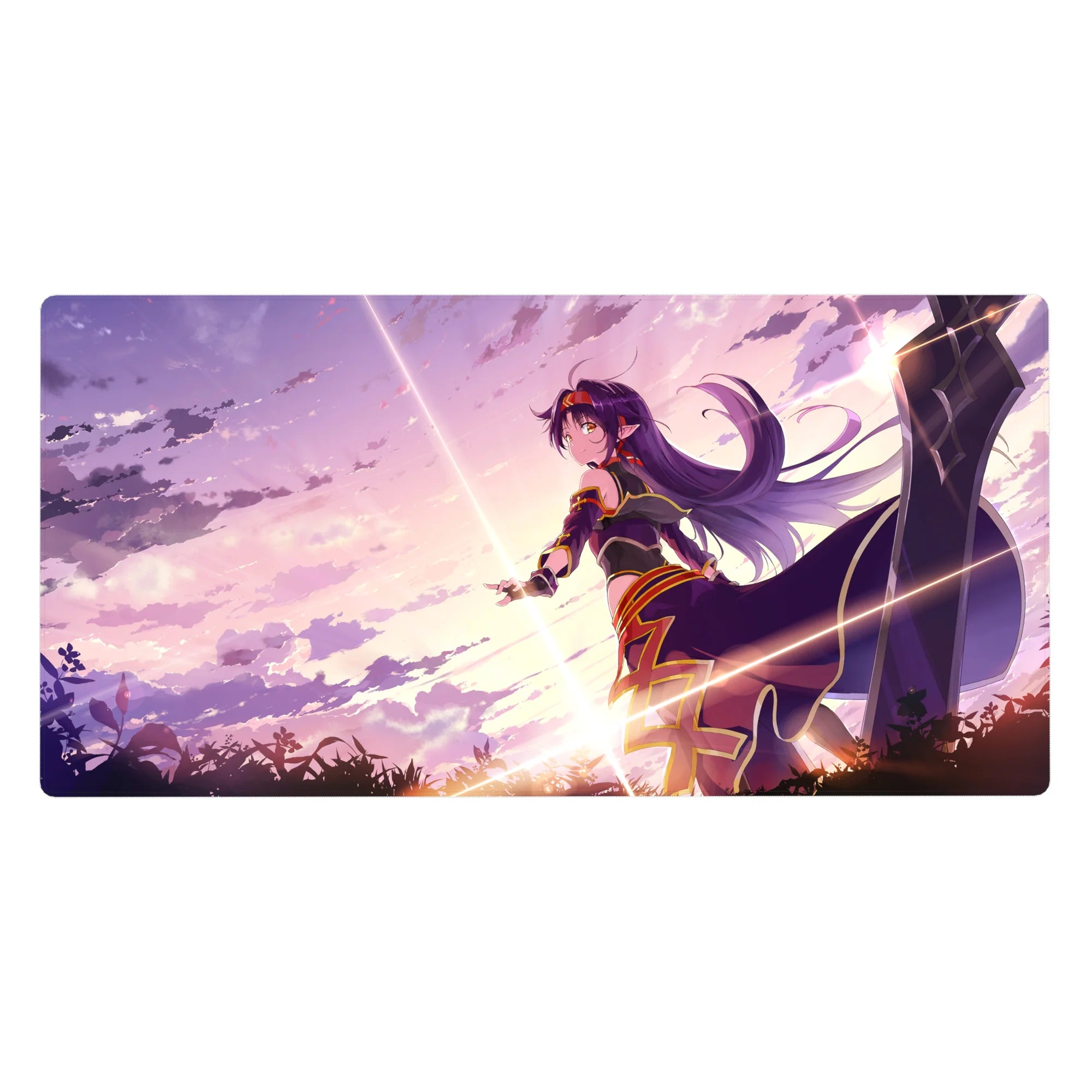 40x20 inches anime girl desk pad with dynamic Asuna-style pose, flowing hair, clean bold lines.