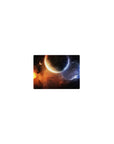 Classic 14x10 inches mouse pad with cosmic nebula swirl and cratered planet design for desk setup.