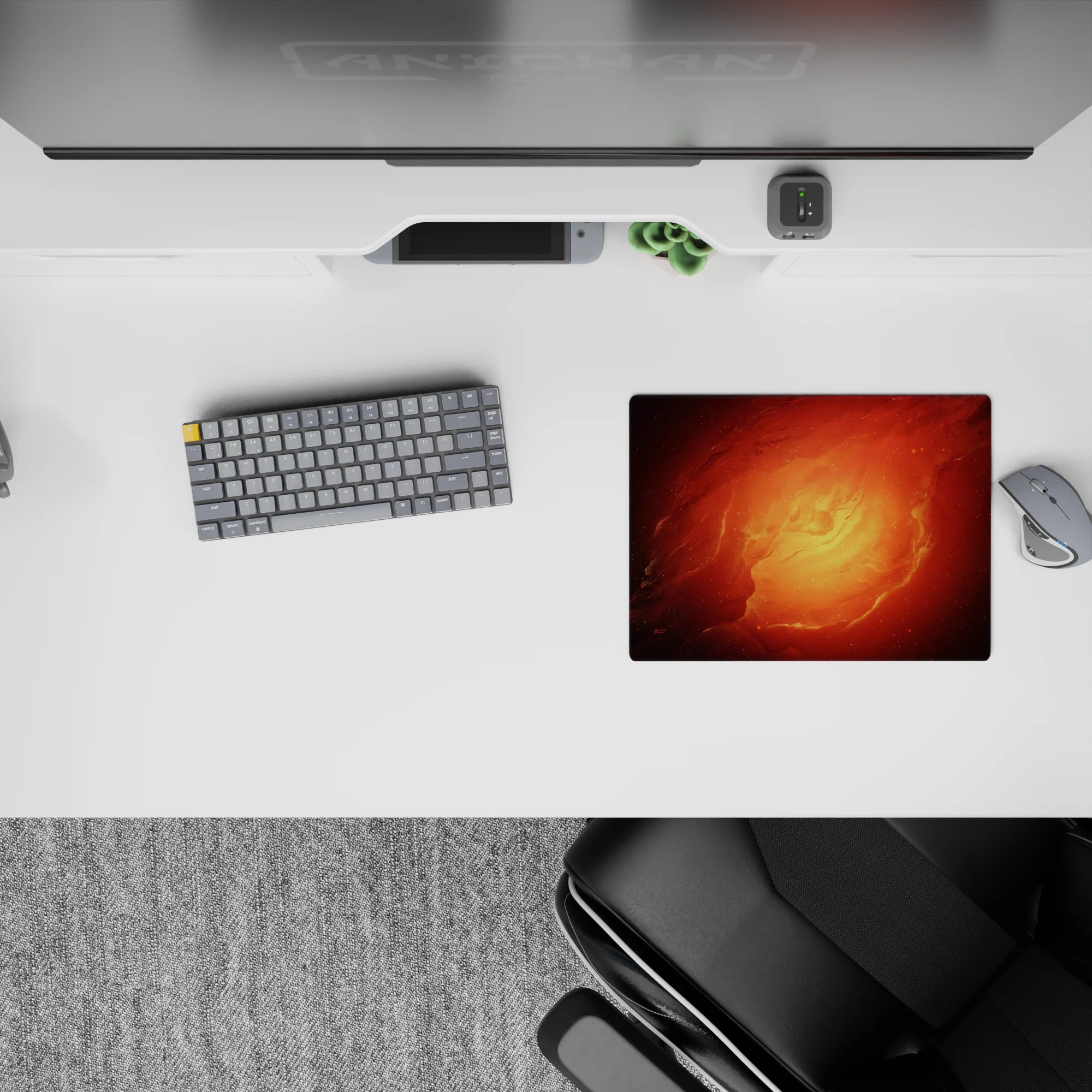 Warm ember red and molten orange classic mouse pad 14x10 inches with a cozy smoky glow.