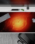 Warm ember red and molten orange desk pad 40x20 inches with a cozy fiery glow for gaming and work.