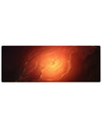 Galaxy swirl desk mouse pad 32x12 inches with cloud-like rings, smoky edges, and starlight specks.