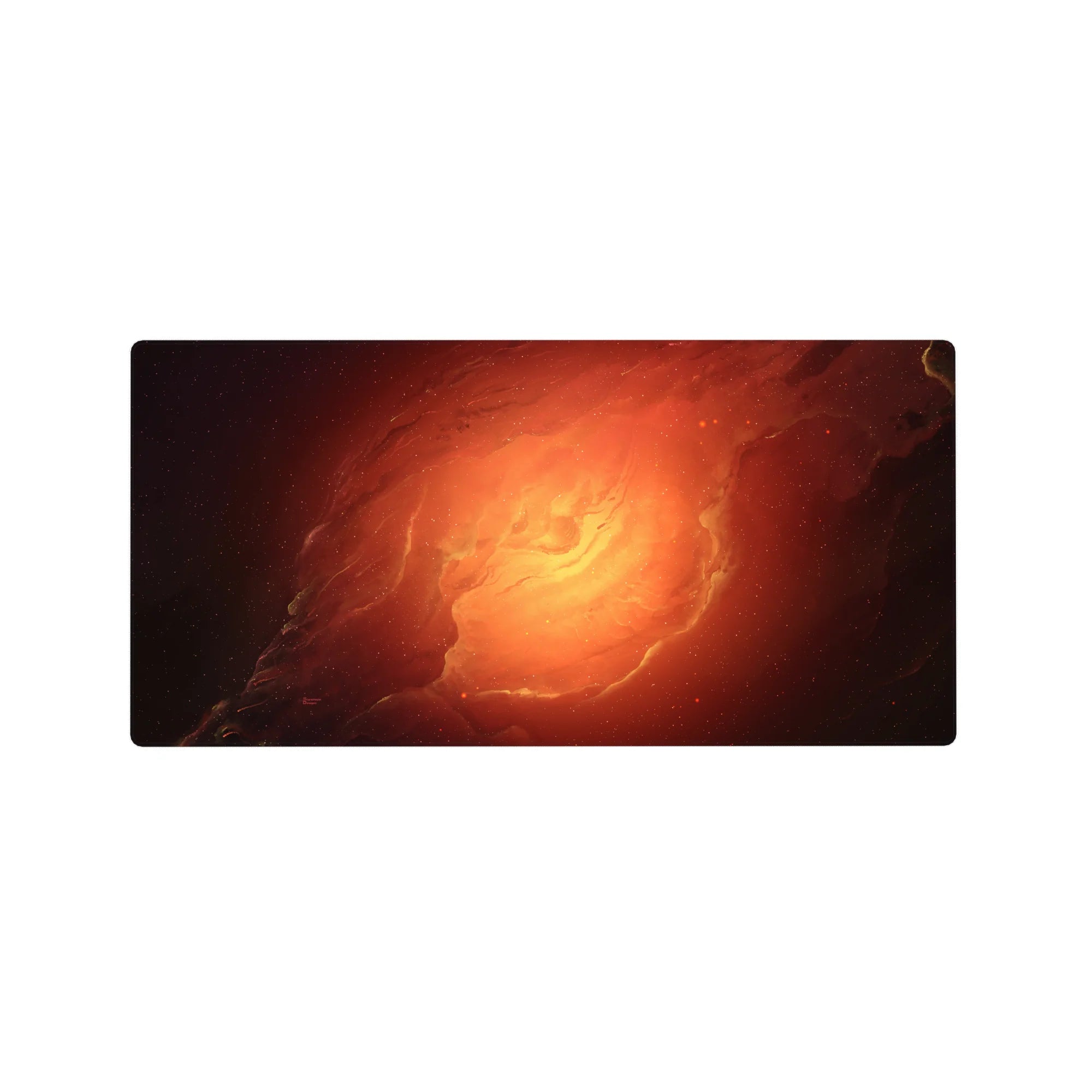 Galaxy swirl desk mouse pad 32x16 inches with cloud-like rings and starlight specks.