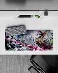 28x12 inches anime mouse pad in gray, black, and neon pink with fierce, electric gothic energy.