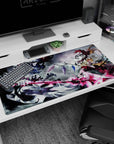 Remilia Scarlet and Flandre Scarlet anime desk pad 40x20 inches with wings, frills, and fierce motion.