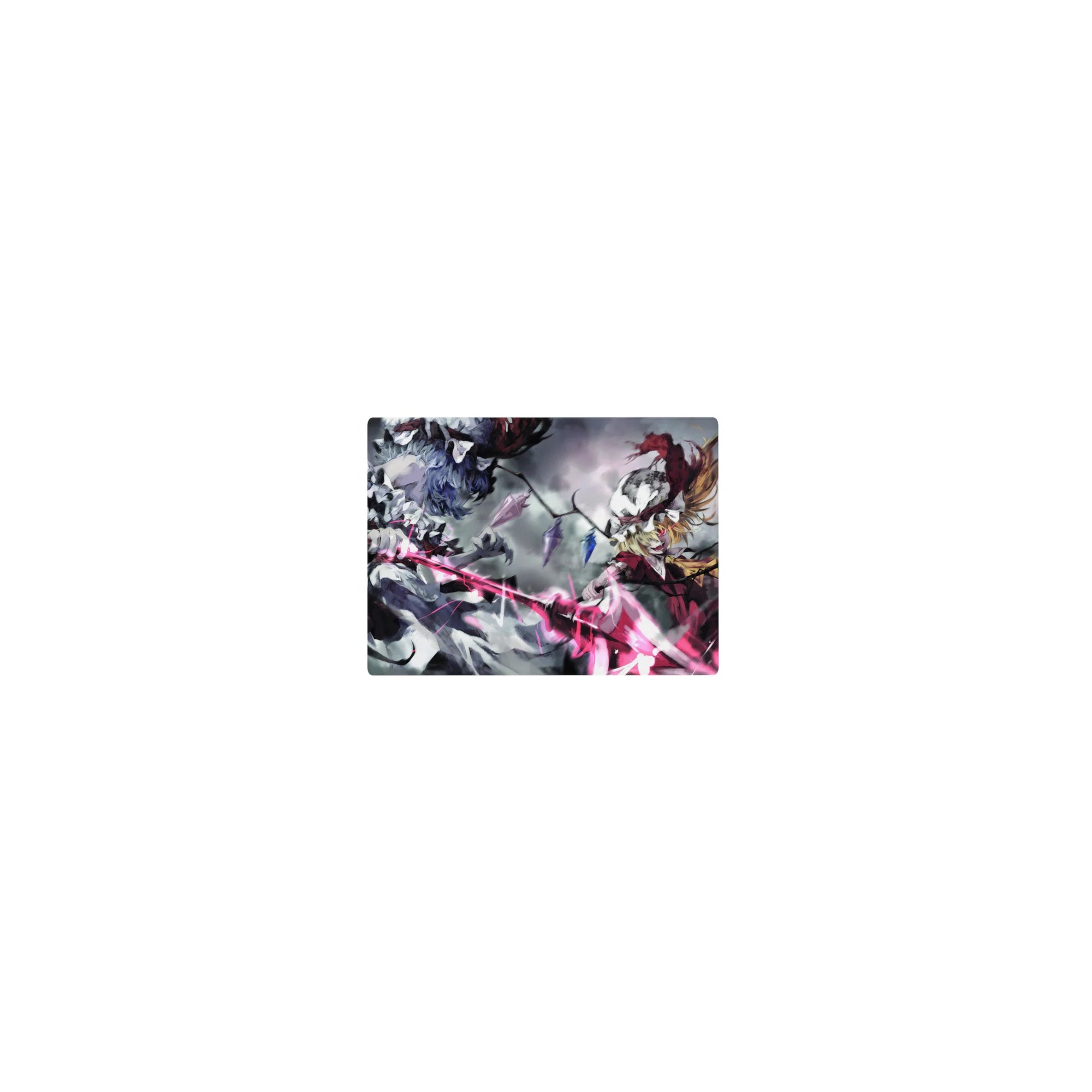 Classic anime mouse pad 14x10 inches with gothic duo, black wings, crystal shards, and stormy sky.