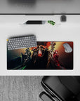 Overlord anime mouse pad with crimson core and ebony-scarlet guardians, 28x12 inches, featuring dominant golds, blacks, deep reds.